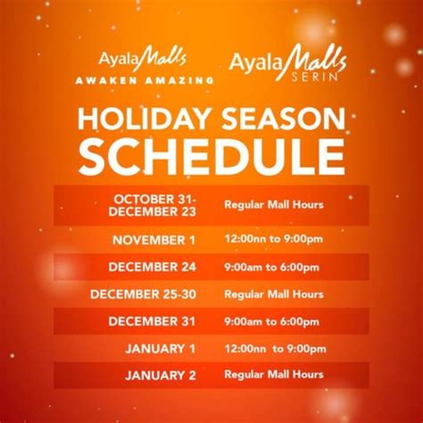 Ayala Malls Holiday Operating Hours.